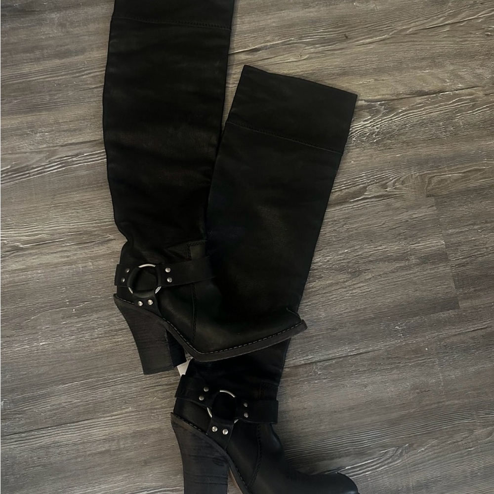 Dior Black Over the Knee Boots with Chunky Heel